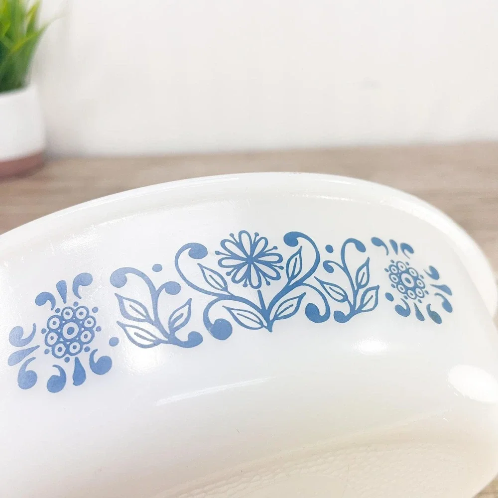 Glasbake Blue Flower Dish 1 quart